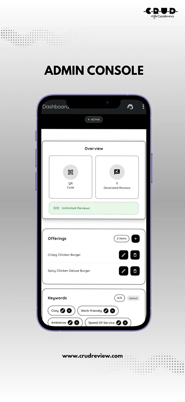 CRUD Review on App Store, Admin console