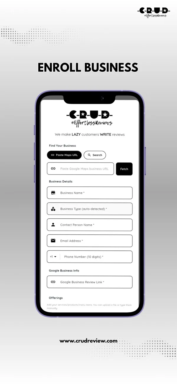 CRUD Review on App Store, Enroll a business