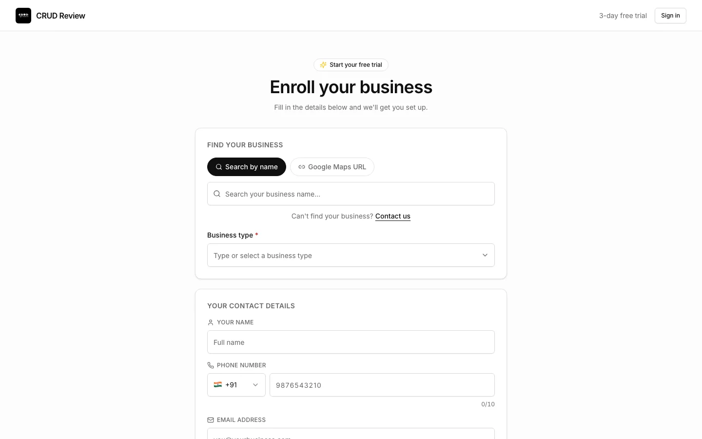 CRUD Review, Web app: enroll from a Google Maps link
