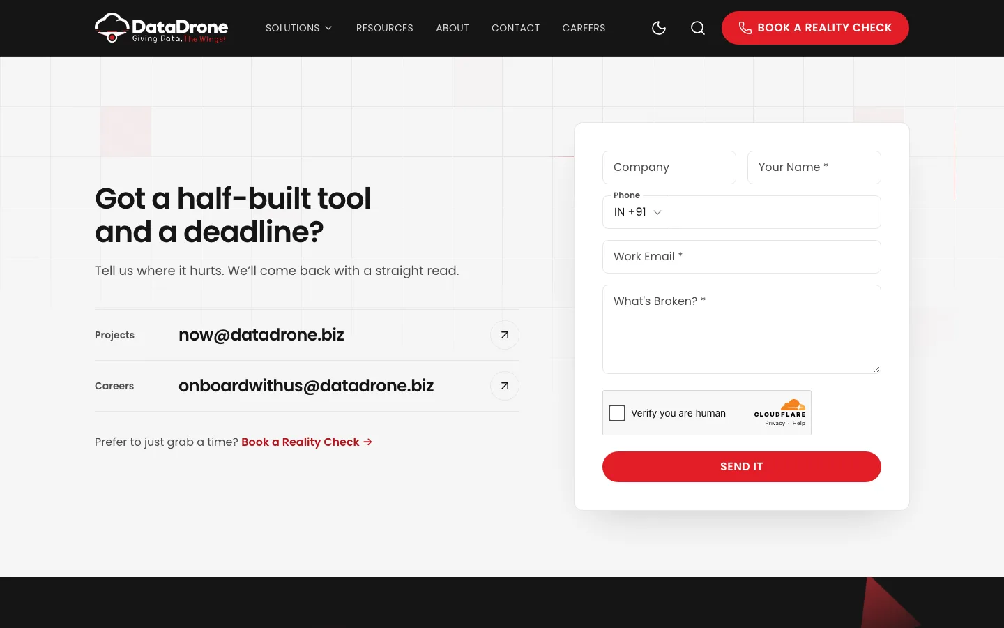 DataDrone, Contact form with Turnstile