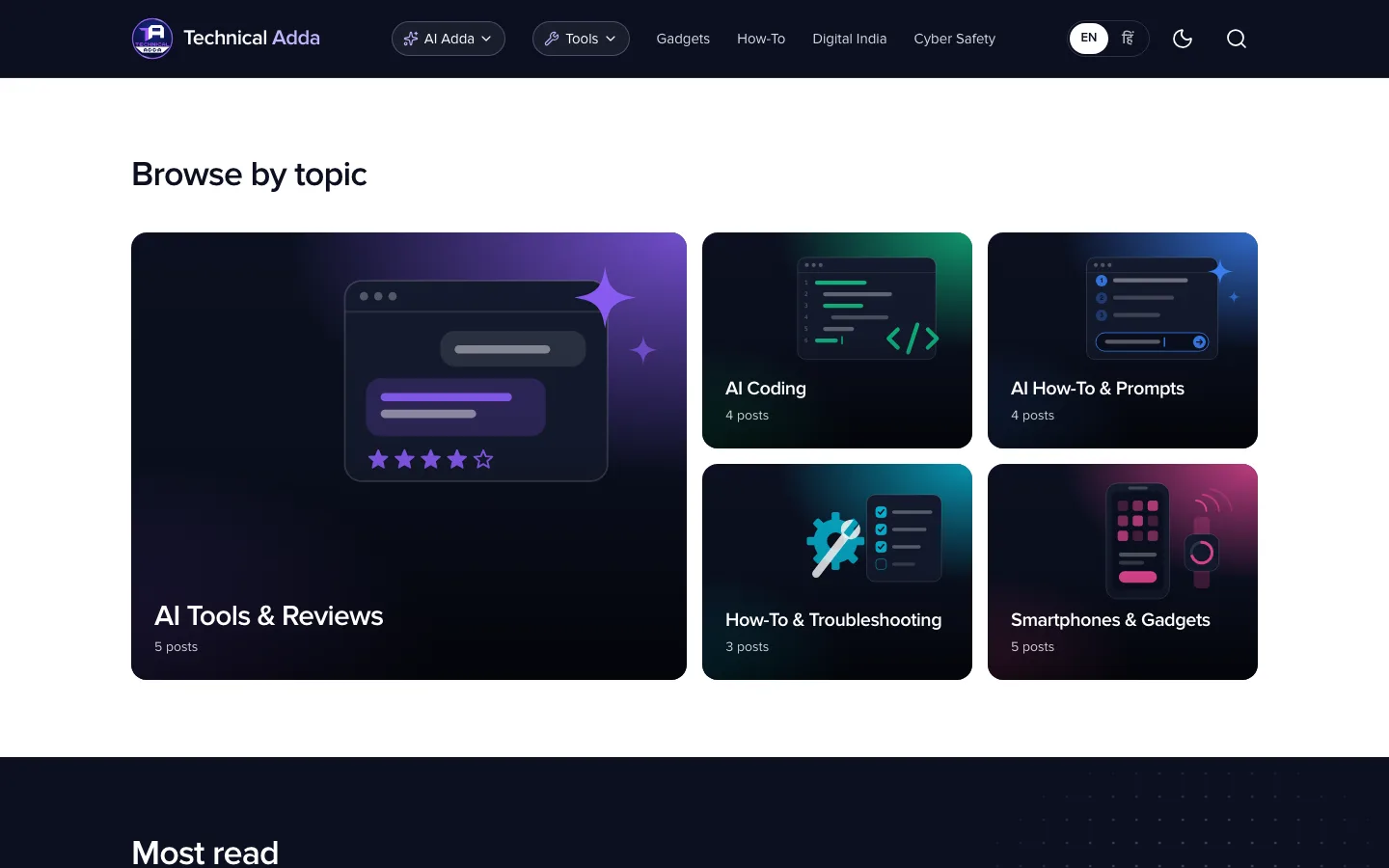 Technical Adda, Browse by topic